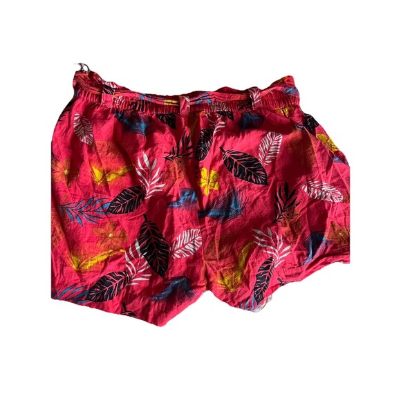 Liz Banks Red Tropical Print Cotton Shorts Size 3x Paper Bag Waist - Picture 3 of 6